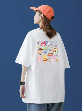 2025夏季新款白色短袖t恤女初中生纯棉宽松大码美式卡通印花上衣