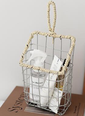 ins北欧可挂式铁艺收纳筐壁挂置物篮编织铁丝收纳篮厨房杂物挂篮