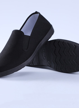 老北京布鞋男士透气工作鞋全黑色一脚蹬仿千层布懒人帆布鞋女