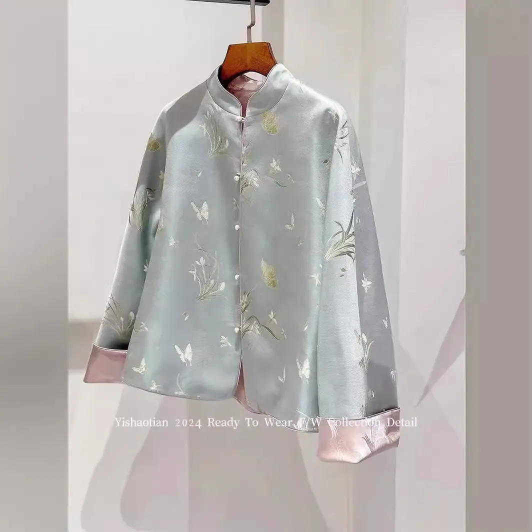 新中式蝶恋花立领短外套2024春季新款复古国风高级感气质上衣