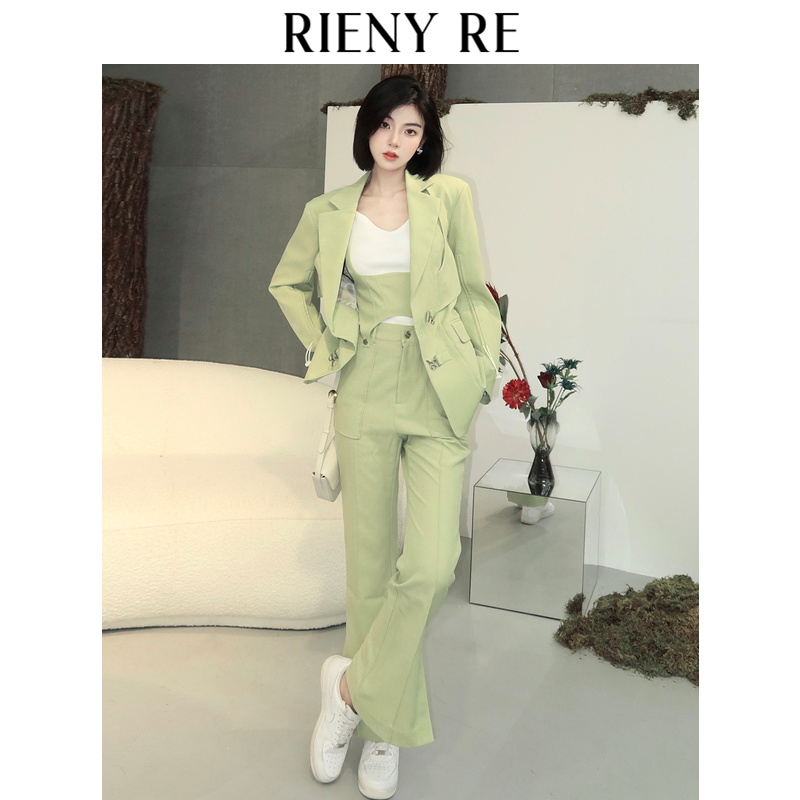 RIENY RE2022秋季新品可拆卸背带带喇叭裤连体裤设计感小众西装裤