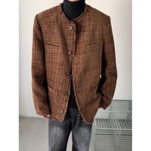 【一折专区】MAMMJUDX小香风优雅毛边设计宽松夹克外套男装韩国小