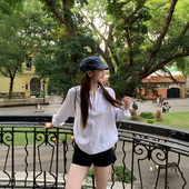 衬衣女秋季 小众 法式 气质Polo领长袖 一折专区 MAMMJUDX白色衬衫