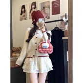 韩系宽松设 毛衣女春秋新款 一折专区 MAMMJUDX拼色爱心纽扣长袖