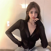 一折专区 MAMMJUDX黑色网纱衬衫 辣妹性感防晒衫 女夏季 纯欲风高