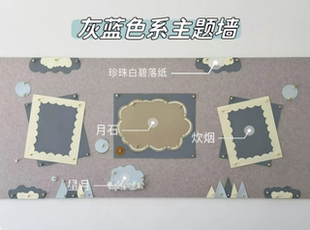 灰蓝色主题墙幼儿园墙面装饰源精选月石炊烟星月莫兰迪蓝色系纸