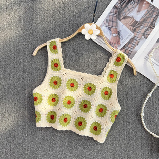 knitted short flower loose Small women vest embroidered for