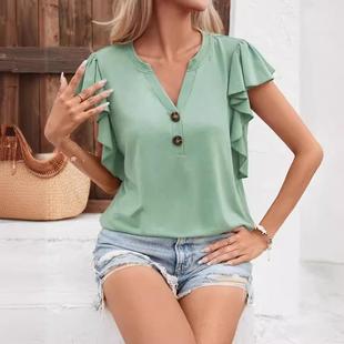 color elegant neck lotus Womens ladies sleeve leaf solid