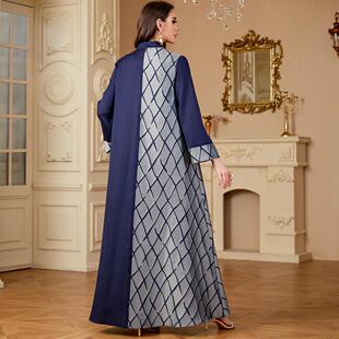 sleeve embroidered dress long contrast stitching color