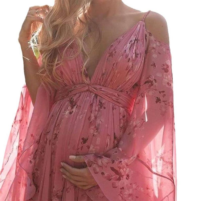 Floral pink long dress maternity plus size womens full