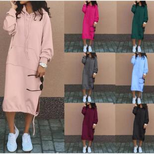 hem patch dress hooded adjustable with long drawstring