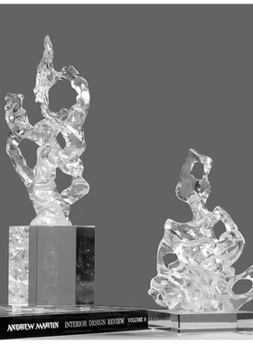 新中式玄关摆件太湖石透明树脂雕塑样板房别墅酒店软装艺术装饰品