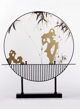 新中式金属亚克力文竹软装禅意摆件办公室书房玄关博古架装饰品