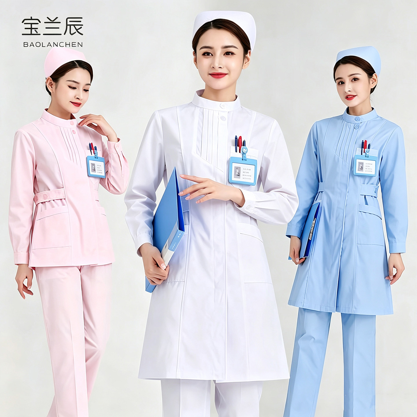 白大褂护士服女长袖秋冬领分体套装医院口腔实验室工作服左偏捏折