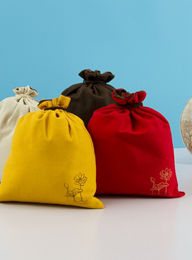 红色棉麻袋福袋空袋小布袋抽绳袋束口袋锦囊首饰袋礼品包装袋大号