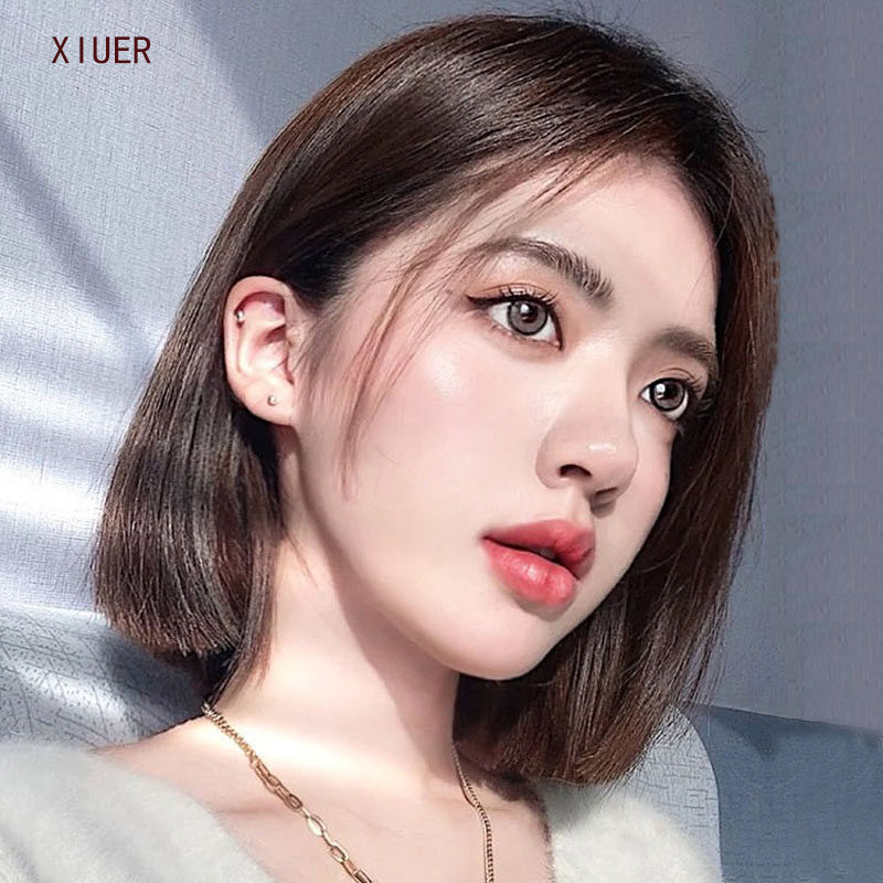 假发女短发夏中长发真人发丝波波头bobo全头套式自然真发锁骨发套