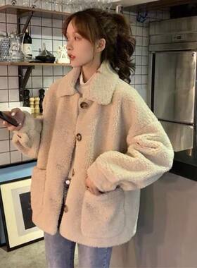 小个子加绒加厚羊羔绒外套女秋冬2024新款韩版宽松卫衣服学生百搭