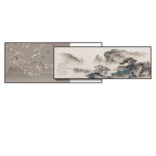 现代简约客厅装饰画寓意好沙发背景墙挂画双联大气山水风景壁画