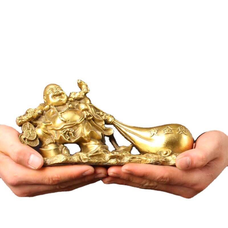 铜器摆件工艺品黄金袋笑佛拉布袋佛