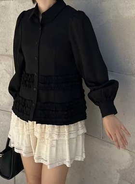 idem·2025新款通勤日系甜美女生木耳边显瘦减龄衬衫长袖上衣