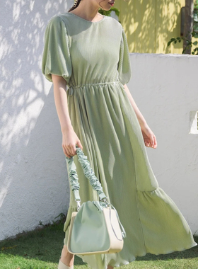 idem高端时尚气质显瘦遮肉V领哑光肌理感减龄连衣裙