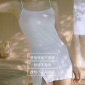 COUNANA蕾丝边打底吊带睡衣修身 针织弹力罗纹短裙秋冬睡衣连衣裙