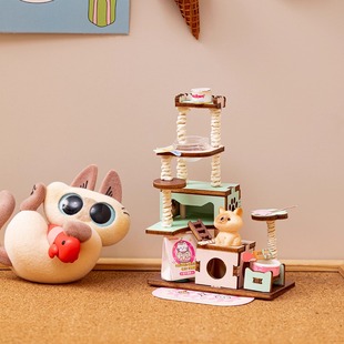 猫爬架网红艺馨筑梦木制迷你娃屋摆件手工DIY创意家具Dollhouse