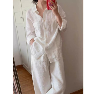 白色棉麻衬衫女春夏季韩版宽松慵懒休闲长袖防晒衬衣外套