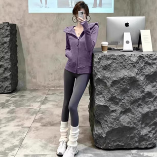 紫色修身卫衣女款2026新款短款外套春季高级感小个子连帽衫显瘦