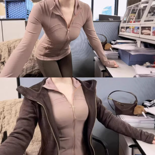 瑜伽服外套女装冬修身羽绒冲锋衣内搭2026新款健身骑行服运动上衣