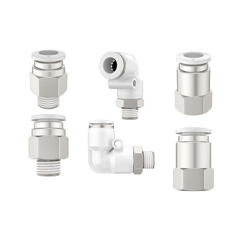 白色气动气管快速接头快插螺纹外牙外丝内牙弯头直通PC8-02 6-01