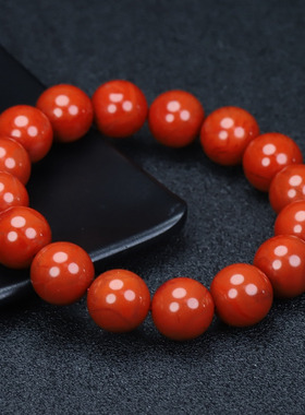 正宗天然四川凉山南红玛瑙手链柿子红手串约14mm男女款D448