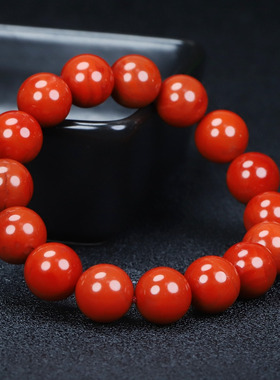 正宗天然四川凉山南红玛瑙手链柿子红手串约14mm男女款D446
