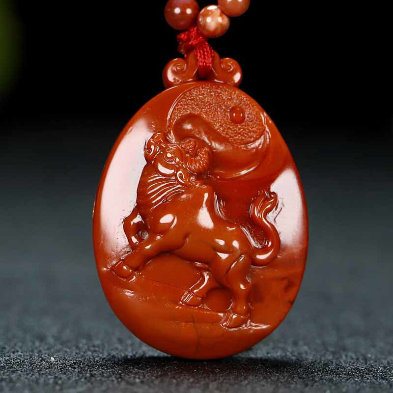 正宗天然凉山南红玛瑙柿子红扭转乾坤生肖属相牛原石吊坠男女款60