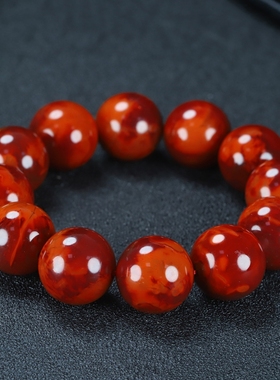 正品天然四川凉山南红玛瑙手链火焰纹手串直径约19mm男女款D478号