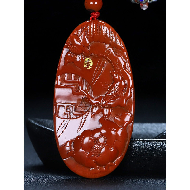 天然凉山南红玛瑙柿子红吊坠花鸟挂件 双喜临门 男女款119