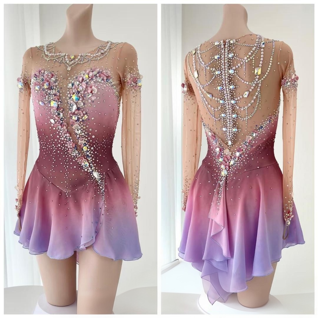 花样滑冰服装花样滑冰表演服儿童成人女童比赛考级裙子D122