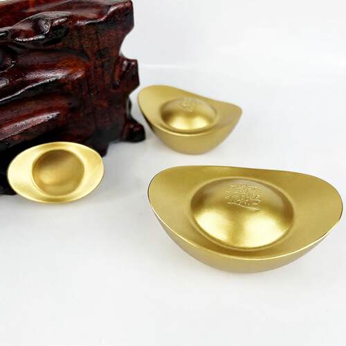 纯铜金元宝摆件实心黄铜全铜元宝沙金元宝招财大小号家用客厅仿真