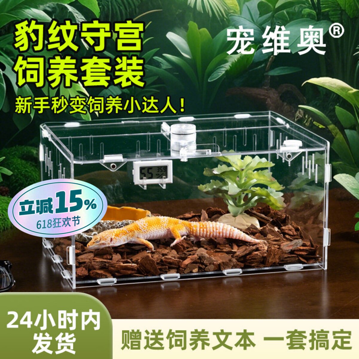 豹纹守宫蜥蜴饲养盒套装爬宠造景箱亚克力大号蜘蛛昆虫生态盒套餐