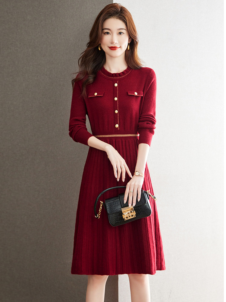 秋冬针织连衣裙高档奢华