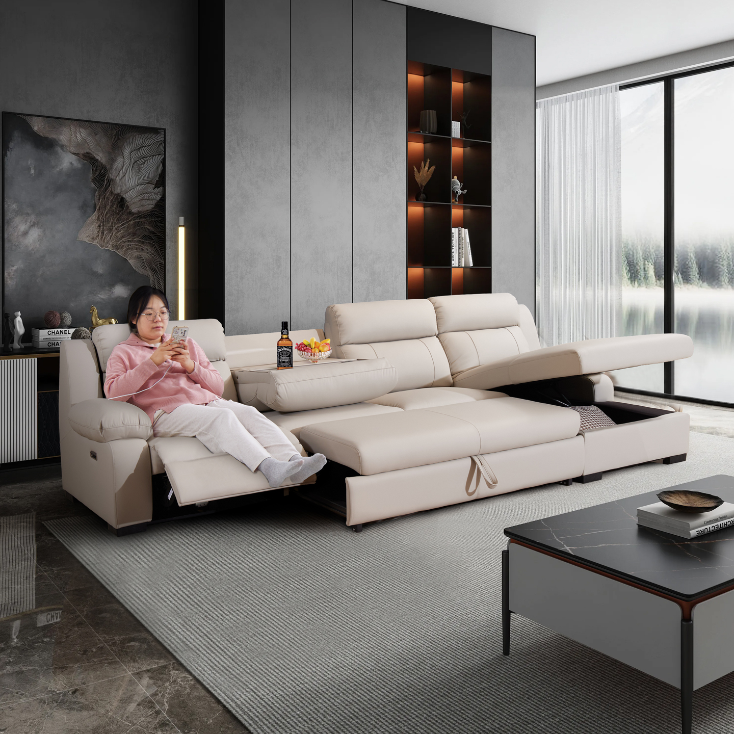 电动多功能沙发床可储物零靠墙