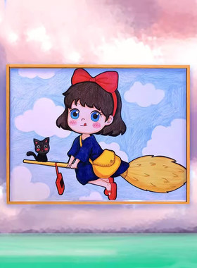 【飞天魔女】领典diy数字油画手工油彩手绘丙烯填充减压装饰画