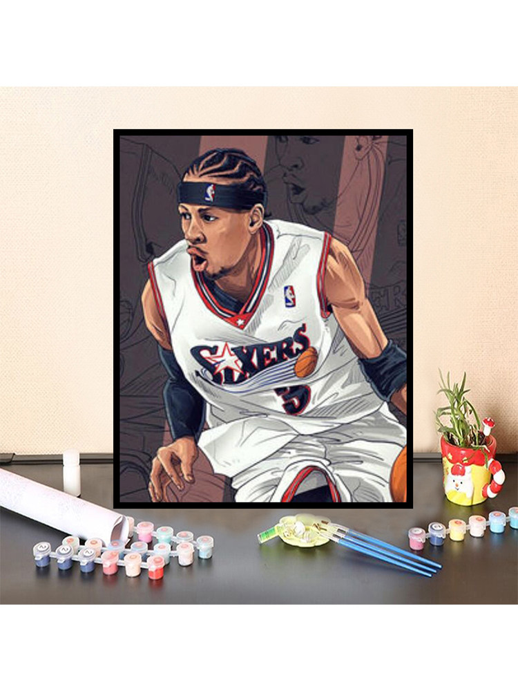 画画diy数字油画填色填充nba篮球艾弗森手工礼物油彩手绘涂色手绘