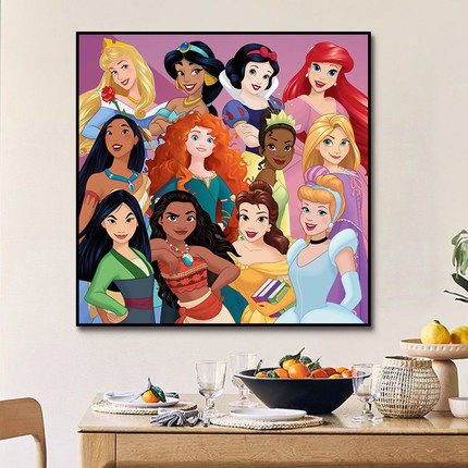 可爱卡通迪士尼公主diy数字油彩画手绘填色减压装饰画 手工动漫画
