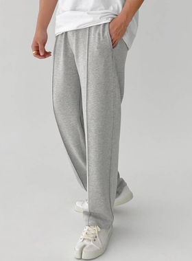 运动裤男长裤阔腿抽绳垂感灰色直筒休闲百搭裤子2025春季卫裤宽松
