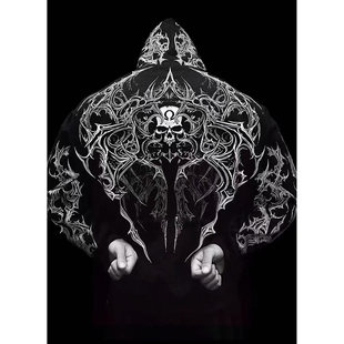 恶魔来袭Breathedivinity拉链卫衣秋冬暗黑风骷髅加绒连帽衣开衫