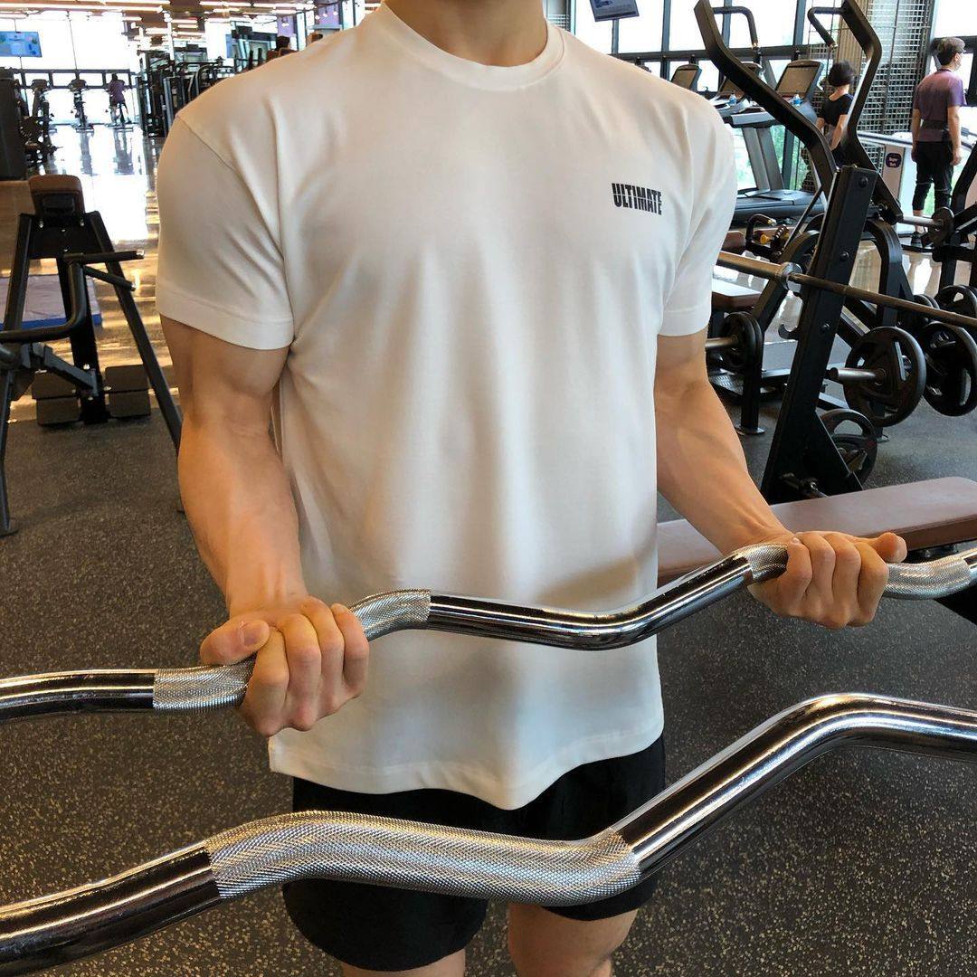 健身短袖男白色纯棉夏季肌肉高弹圆领T恤衫运动美式篮球训练衣服