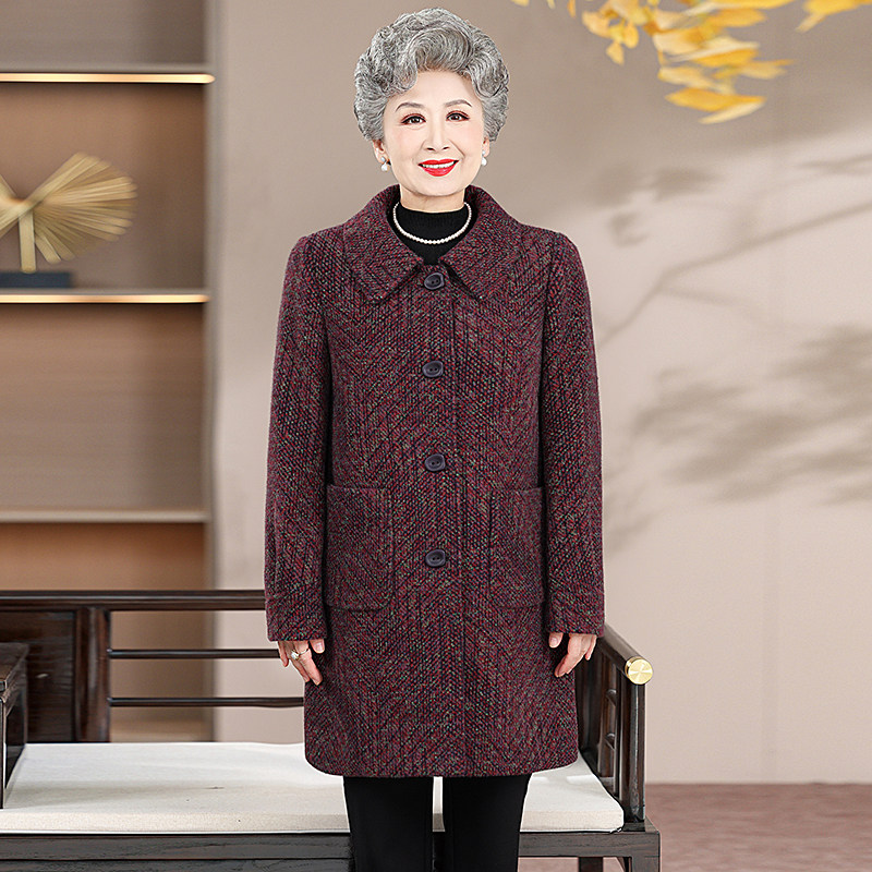 秀美星星中老年妈妈装长款貂绒厚外套女秋冬新款洋气中年毛呢大衣