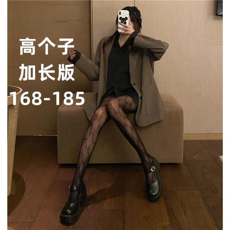 夜间实验室延长袜高渔网袜大尺寸黑色丝袜外穿薄长蕾丝连裤袜