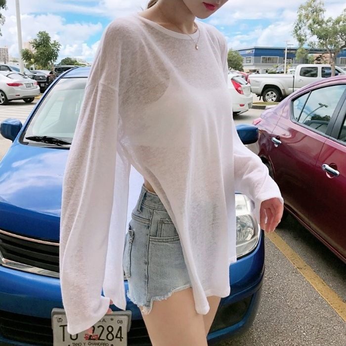 防晒衣服女新款夏季学生韩版宽松冰丝中长款白色防紫外线上衣薄款